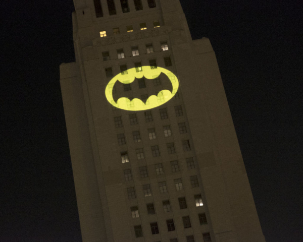 Batsignal on LA City Hall