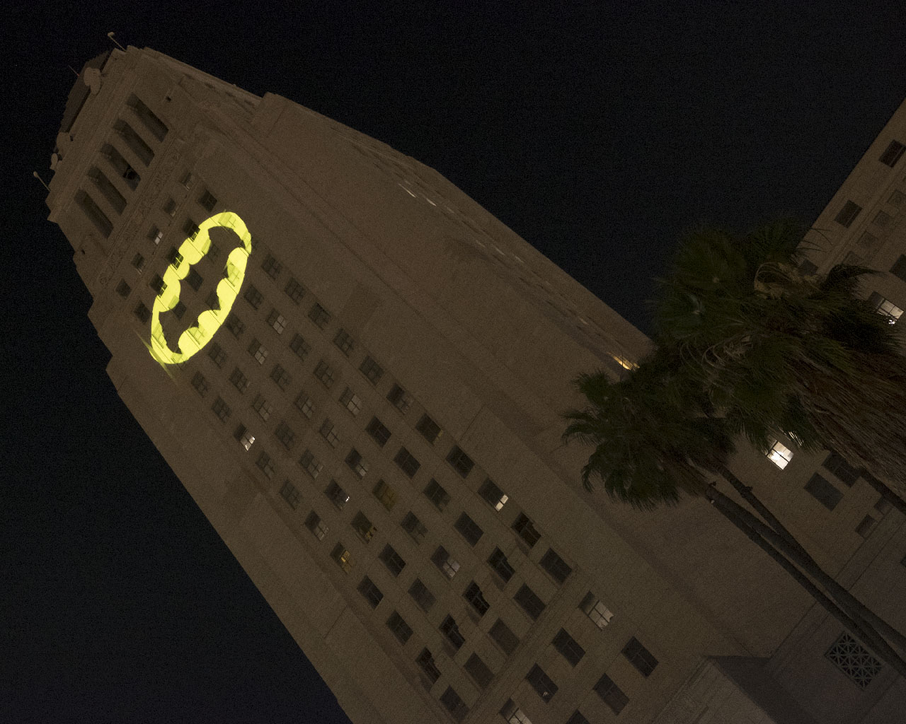 Batsignal on LA City Hall. Isn't that also the Daily Planet building?