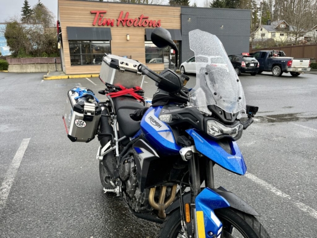 Motorcycle stopped at Port Alberni Timmy’s